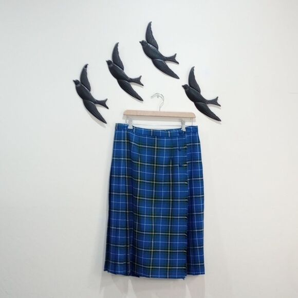 Nova Scotia by Bonda Tartan Skirt Kilt Pleated Front Plaid Blue, Size 14 - Picture 1 of 10